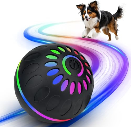 Pipihome Interaktives Hundespielzeug Ball, Hundeball Elektrisch Automatisch Rollender mit LED-Lichtern Spielball, Hundespielzeug Intelligenz für Kleine/mittlere/große Hunde (Schwarz)