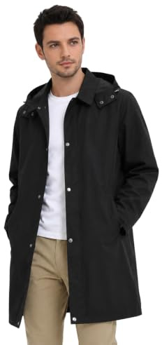 Allthemen Mens Mid Length Trench Coat with Removable Hood | Mens Classic Windproof Overcoat Business Single Breasted Jacket Regular Fit Solid Coat for Wedding