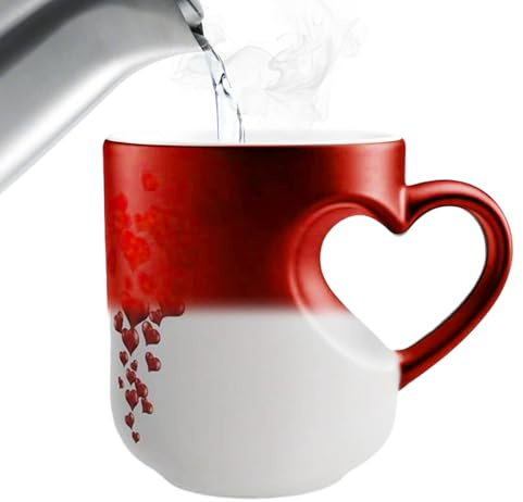 Dorugage Magic Mug | Heart Mug | Heart Shape Ceramic Cups | Hearts Shaped Handle Color Changing Mugs | Heat Sensitive Reveal Romantic Love Coffee Cup for Valentine's Day, Mother's Day Gift