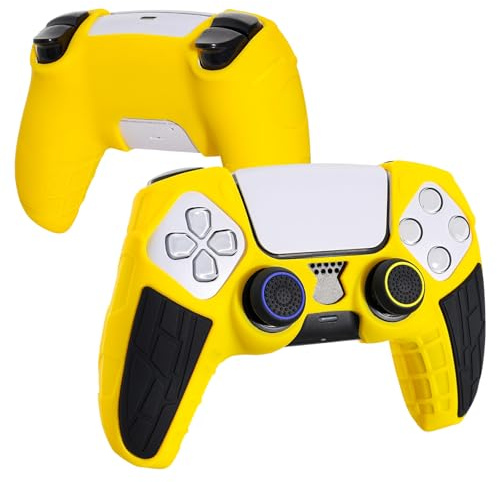 DLseego Schutzhülle Kompatibel mit PS5 Controller, rutschfeste Weiche Silikonhülle Ergonomisch für PS5 Controller mit 4 Stück Daumenstick Kappen,Gelb
