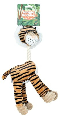 Animal Instincts Jungle Buddies Tiger Plush Dog Toy with Squeaker, Small | Comforting Plush Toy, Engaging Squeaker, Durable Rope for Playtime, Ideal for Small Dogs, Pet-Safe Materials