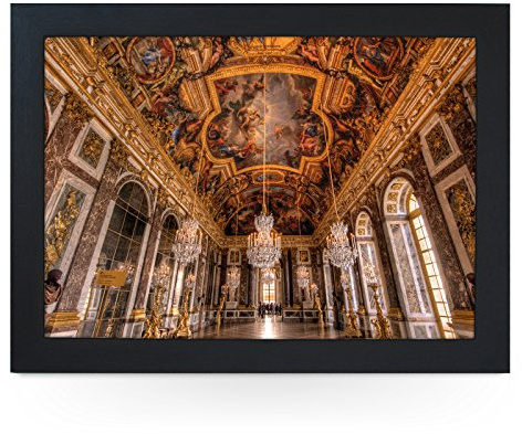 Portable Lap Desk Tray (Palace of Versailles Hall of Mirrors) Handmade Wooden Frame, Beanbag Cushioned Bottom | Computers, Laptops, Meals, Food | L0128 Black
