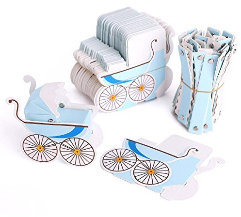 Lance Home® 50pz Bomboniere Carta, Passeggino Bambino Candy scatole regalo, Scatole Confetti di Nascita Bambino Compleanno Portaconfetti Segnaposto Blu