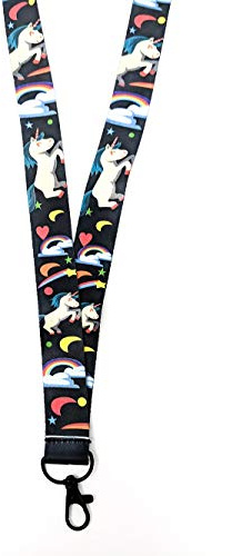 Gifts & Goodies Unicorn Lanyard for Girls – Pink Black Rainbow Neck Strap with Clip – Cute Cartoon ID Badge Holder for School, Keys & Party Bags
