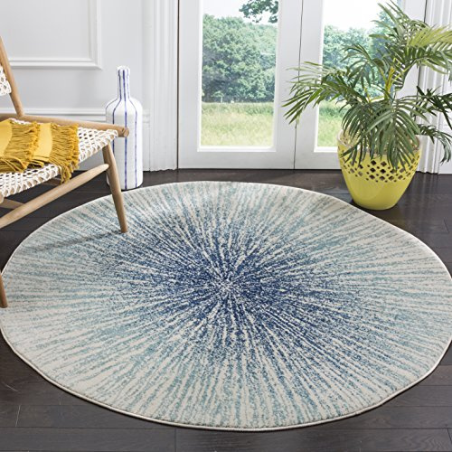 SAFAVIEH Zeitgenössisch Wohnzimmer, Esszimmer, Schlafzimmer - Evoke Collection, Niedrige Säule, Königsblau und Elfenbein, 122 X 122 cm