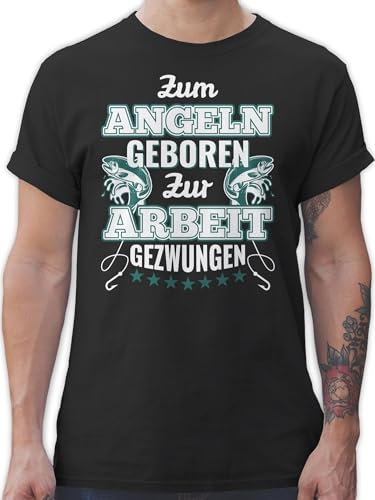 T-Shirt Herren - Angler Geschenke & Zubehör - Zum Angeln geboren zur Arbeit gezwungen - XXL - Schwarz - angelshirts Oberteil mit Spruch sprüche Fishing Shirts männer Geschenk spruchshirts