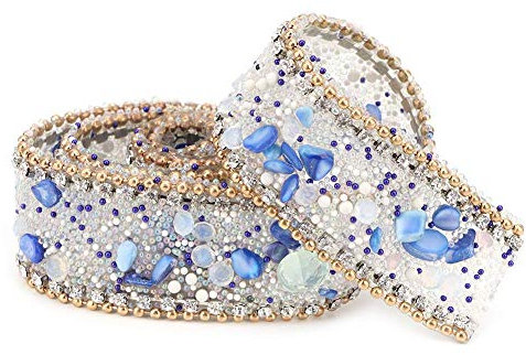 2,5 cm, Kristall, Strass, Basteln, Nähen, Nähen, Wickeln, Rollen, Kristall, Bling, Applikation, Kleidung, Zubehör (Kette aus Perlen, goldfarben, Stein, königsblau)