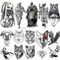 LAROI 10 Blätter Große Realistische Tiger Temporäre Tattoos Tiere Arm Soldat Erwachsene Frauen Skorpion Wolf Hirsch Elch Adler Bär Skizze Schwarz Tattooaufkleber Kinder Maenner