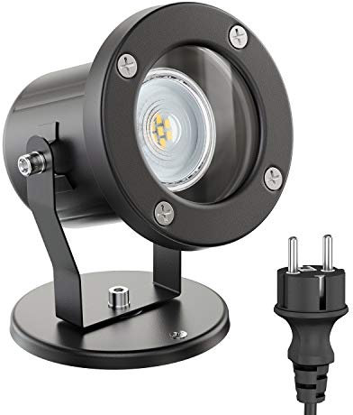 ledscom.de Außen-Strahler Fluter MIBU für außen, Edelstahl, schwarz, inkl. LED GU10 Lampe (warmweiß, 5,4W, 510lm, 50°)