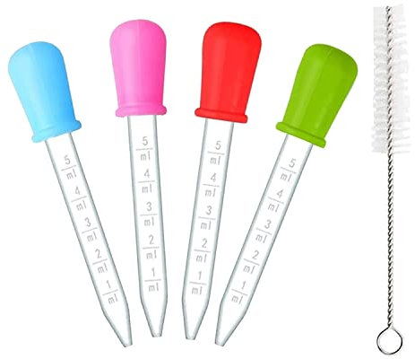 5ml Silicone Pipettes Dropper 4Pcs Plastic Droppers Liquid Droppers Pipettes of 5ml with Cleanning Brush, 5Pack