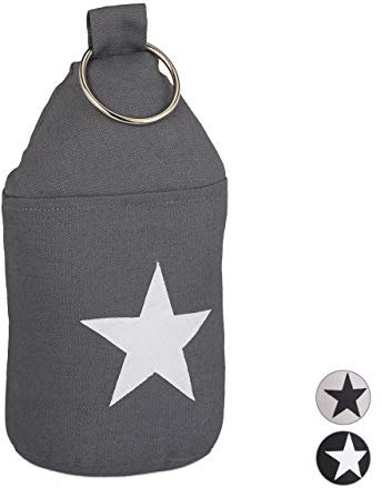 Butoir de porte motif étoile, tissu et sable, avec poignée, arrêt de porte, HxD: 23x11 cm, cale-porte, gris foncé