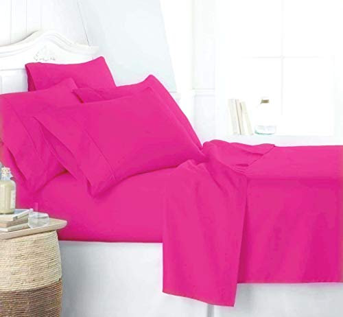 KBC linen 6-teiliges Hotel-Bettwäsche-Set, luxuriös, weich, 100 % Baumwolle, 45,7 cm – 53,3 cm tiefes Spannbetttuch, knitterfrei, Fadenzahl 800 (Cal King, Hot Pink)