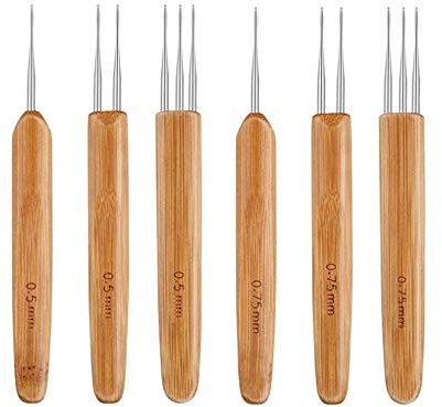 Zasiene Dreadlocks-Häkelnadeln Set 6 Stücke Bambusgriff Dreadlocks Häkeln Haken Werkzeug Haar Flechten Handwerk,(0,5 mm & 0,75 mm)