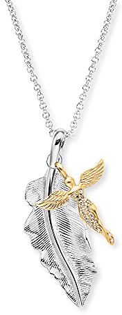 Engelsrufer 925 Silber Damen-Kette mit Anhänger Silberne Feder und Goldener Engel, ERN-FEDER-ANGEL-BIG