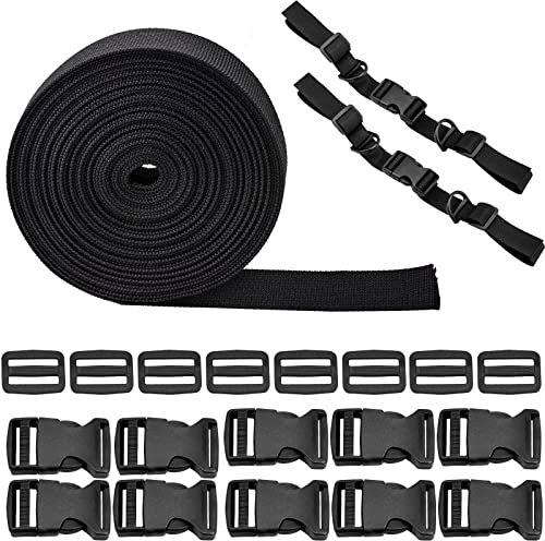 Winfred 21 Stück Nylon Gurtband mit Verstellbare Schnallen, Gepäckgurte Befestigungsgurte für DIY Handwerk Rucksack Umreifung (5Mx2,5cm)
