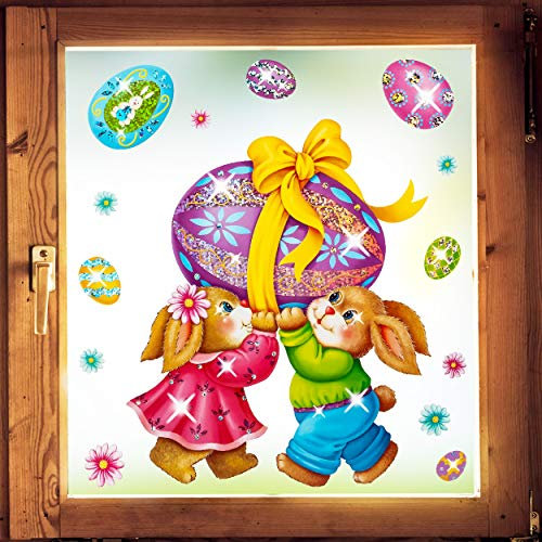 alles-meine.de GmbH 14 TLG. Stück - große XL - Fenstersticker Motivwahl Osterhasen & Osterei - statisch haftend - selbstklebend + wiederverwendbar - Stück Sticker Fensterbild..