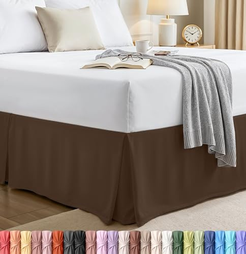 Utopia Bedding Queen Bed Skirt - Soft Quadruple Pleated Ruffle - Easy Fit with 16 Inch Tailored Drop - Hotel Quality, Shrinkage and Fade Resistant (King, Brown)