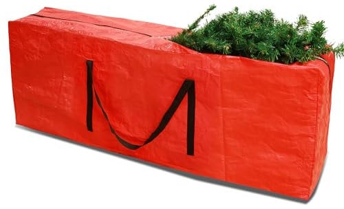 RICHIE Christmas Tree Storage Bag for up to 7.5ft Christmas tree, Xmas Tree Storage Box for easy storage of Christmas tree with durable reinforced carry handle(120x25x45cm, Red)