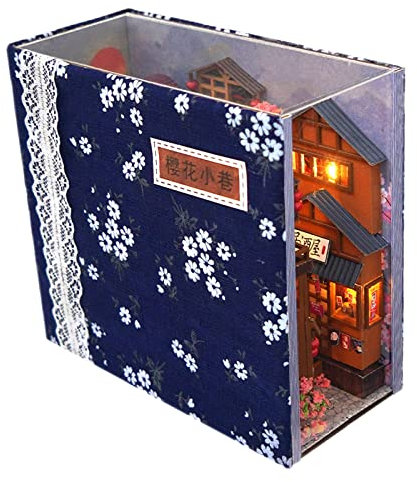 Harilla DIY Book Nook Kits, Handgefertigtes 3D Puzzle Book Nook mit Möbeln und LED-Licht, Japan Diorama Bausätze, DIY Puppenhäuser Miniatur Haus Kit-Modellbausätze für Erwachsene zum Bauen-Geschenk