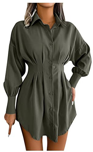 QHDDP Kleid Empire Stil Ballonkleider Popken Kleid Lange RöCke Kleider Taufe Damen Brautkleid WITT Weiden Kleider Lange Kleider Damen Herbst Und Winter Herbst Und Winterliche Kleider, XL, Armeegrün