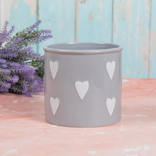 lesser and pavey LP47325 Heart Design Plant Pot | Garden Gifts | Grey and White Accessory, Multi-Color