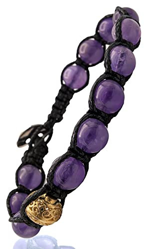Samsara Bracciale Tibetano Buddista - shamballa con Ametista - Filo in cotone cerato nero resistente