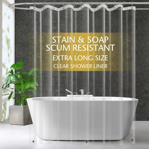 ZEMAHOME Extra langer transparenter Kunststoff-Duschvorhang, leicht, 183 x 244 cm, transparent, für Badezimmer, Dusche, Ausstellungsraum, mit rostfreien Metallösen und beschwertem Magnet