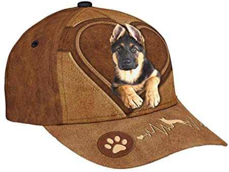 408 Damen Herren Baseballkappe Deutscher Schäferhund Herzschlag Ledermuster Braun Baseball Cap Atmungsaktiv Baseball Kappe Mütze Verstellbar Snapback Kappe Für Laufen Golf Reisen