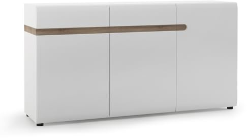 Lomadox Sideboard, 164cm breit, in weiß Hochglanz mit Trüffel Eiche Nb., B/H/T ca. 164/86,5/42 cm