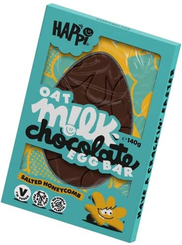 Happi Salted Honeycomb 140g Oat Milk Easter Egg Bars - Vegan Easter Chocolate - Gluten Free Eggs for Adults and Kids - Soya Free