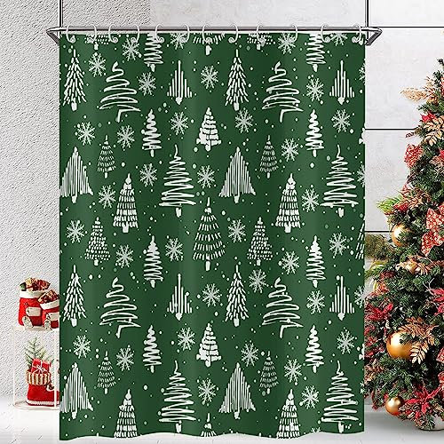 Hnmdmyi Tenda da doccia Natale 180x180, verde e bianco albero di Natale inverno fiocco di neve felice anno nuovo vacanza tenda da bagno impermeabile poliestere tessuto lavabile tenda da bagno