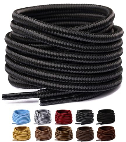 2 Paia Lacci per Scarpe Rotondi, Stringhe Scarpe Robuste e Resistenti per Scarpe Sportive da Trekking, Stivali da Lavoro e Scarpe da Scarponi Montagna - Diametro 4 mm, Grigio Scuro/Nero, 91cm