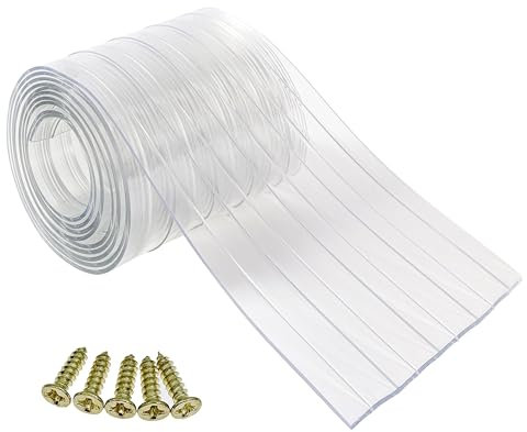 Ezcasch Dog Door Replacement Strips Plastic Vinyl Strips for DIY Doggie Door or Cat Door, Clear PVC Flap for Kennel Door or Dog House, 8”x8’x0.08” Thermal Insulation Strips.