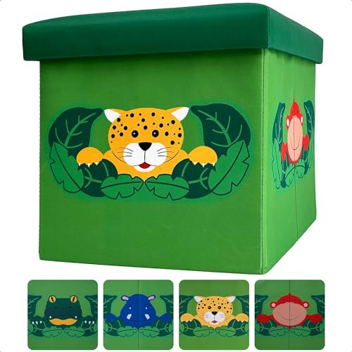 WIESEN.design Spielzeugbox DSCHUNGEL 33L (2 Stück) -belastbar bis 150 kg- Spielzeugkiste mit Deckel, Kindersitzbank mit Stauraum, Spielzeug Aufbewahrung, Kinderbank, Spielzeugtruhe mit Deckel