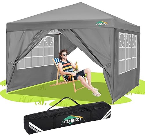 COBIZI Pavillon, Faltpavillon 3x3 Wasserdicht Stabil mit |8X Heringe|4X Windseil|UV-Schutz 50+|Hoch Dichte Plane|Partyzelt Pavillon 3x3 Wasserdicht Stabil Winterfest Faltpavillon 3x3 Gartenpavillon