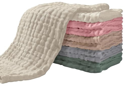 Yoofoss Mulltücher Baby 10er Mullwindeln Baumwolle Spucktücher 27x50 cm Stoffwindeln 6 Lagig Saugfähig Faltwindeln Waschlappen für Baby Neugeborene Mehrfarbig