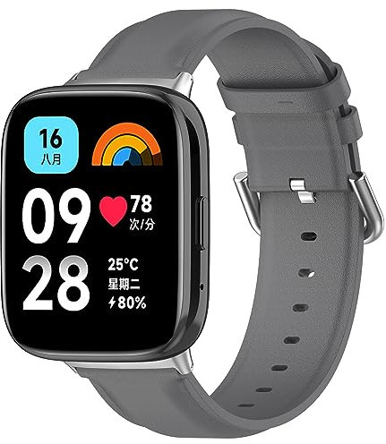 RuenTech Armband für Xiaomi Redmi Watch 3 Active/Lite - Echtes Leder-Ersatzarmband Zubehör (Grau)