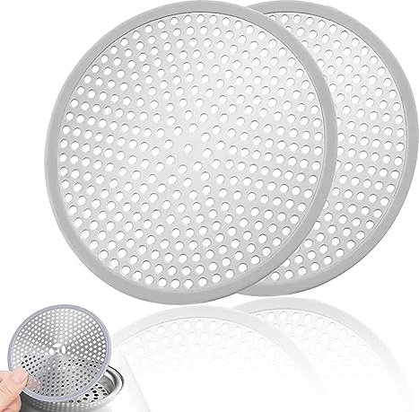 AITUOSI 2 x Duschablauf-Haarfänger/Sieb, Stopper für Stallablauf/Badezimmer-Bodenablauf, Edelstahl und Silikonschild (11,9 cm)