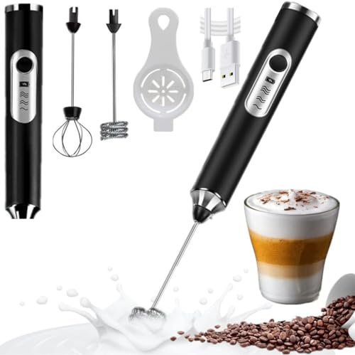 YOPOTIKA Mousseur à lait électrique, USB - Fouet méélectrique - 3 vitesses réglables - En acier inoxydable - Pour café, cappuccino, latte, chocolat chaud