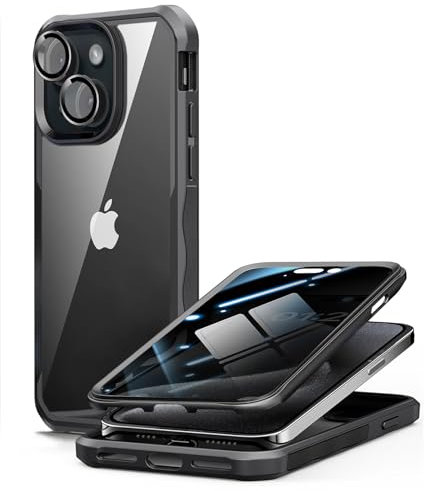 OMGZONE Privacy Case for iPhone 15 Plus 360 Degree Cover,Screen Protector built-in Privacy Tempered Glass and Camera Lens Protector,Full Body Shockproof Bumper Case for iPhone 15 Plus,Black