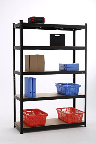 5 Tier Heavy Duty Boltless Metal Shelving Shelves 180cm /150cm Storage Rack Shelf Garage Home (Black, H 180 x W 120 x D 45 Cm)