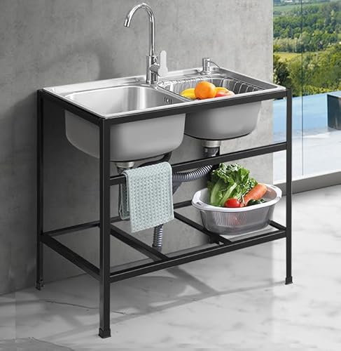 HJJP Fregadero de cocina independiente de acero inoxidable con grifo y desagüe, ideal para mesa de comedor, garaje industrial, cuarto de lavado
