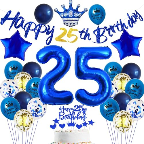 Blau Luftballons 25 Geburtstag Dekoration,25. Geburtstagsdeko Mann,25 Ballon Blau Deko, Luftballon 25. Geburtstag Party Deko,Geburtstagsdeko 25 Jahre Männer