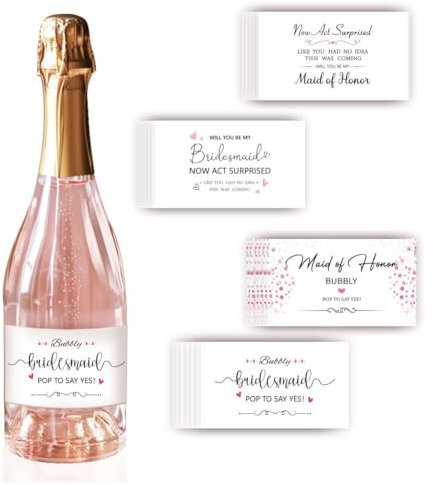 PH PandaHall 40PCS Mini Wine Bottle Labels 4 Styles Love Text Wine Bottle Labels Now Act Surprised Maid of Honor Mini Wine Bottle Sticker for Wedding Anniversary Bridal Shower, Graduation Party
