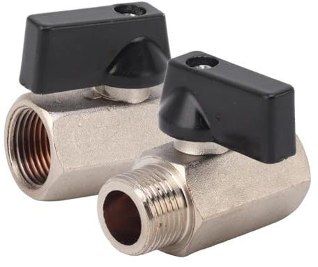 VIVIIHOO Set di 2 valvole a sfera 3/8 pollici, in ottone nichelato, per collegamenti ad aria compressa, mini valvola a sfera filettatura interna x filettatura esterna valvola di intercettazione
