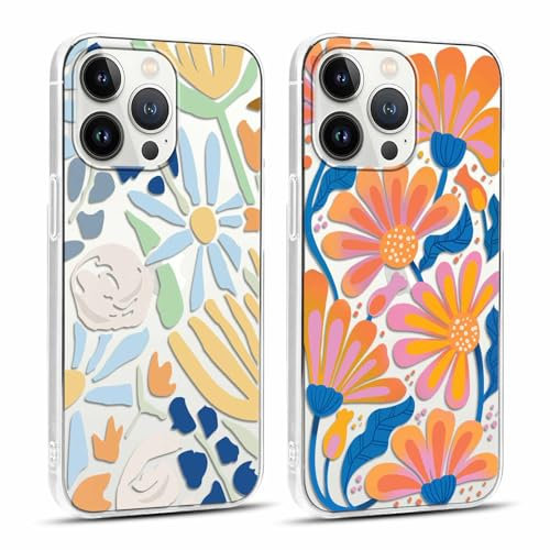 Coalbooliy 2 Piezas Funda para Apple iPhone 13 Pro 6,1, Cárcasa Transparente Silicona con Aesthetic Diseño de Protector Cover, Ultra Delgada TPU Clear Anti-Choque Case para iPhone 13 Pro, Flor 7