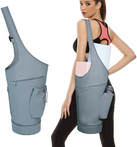 sportsnew Sac Tapis Yoga Femme Sac pour Tapis de Yoga Compartiment Humide Indépendant et Poche pour Bouteille d'eau Bandoulière Réglable et Poches Latérales Zippées