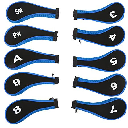 Golf Iron Head Covers Value 10 Piece Set, Golf Club Head Cover, Golf Head Cover, Fits Oversized Drivers, Utility, Rescue and Fairway Clubs, Rubber Deluxe Club Headcover (Blue)