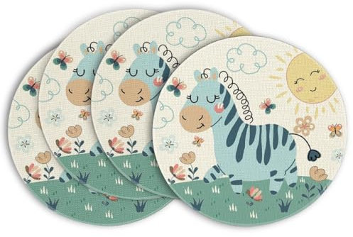 Artoid Mode Zebra Sonne Dschungel Kinder 4er Set Platzsets, 37cm Küche Tisch Dekoration Drinnen Urlaub Party Dekor