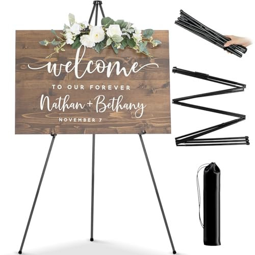PUWOWYE Chevalet Mariage, Chevalet Peinture Ajustable de 160 cm pour l'exposition de Peintures sur Toile, Facilement Pliable, Chevalet Télescopique de Studio pour Affiches, Intérieur, Extérie, Noir